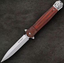 Tac Force Linerlock Assisted Folding Knife 4.13" Stainless Blade Wood Handle