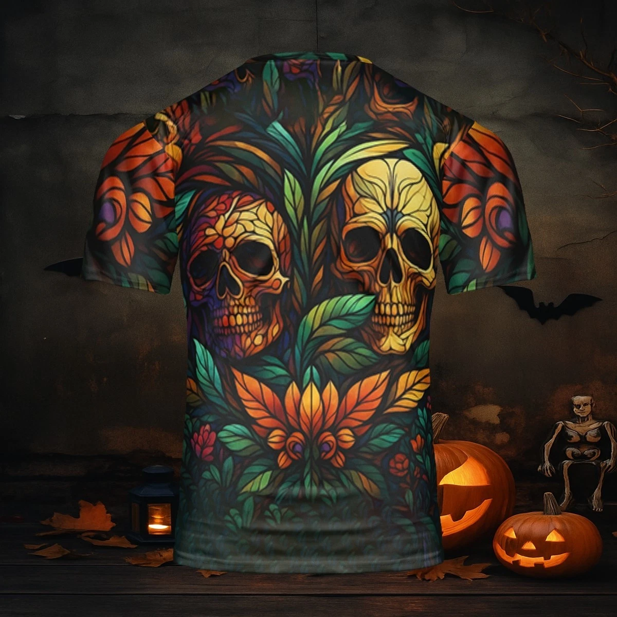 Colorful Day Of The Dead Halloween shirt, Floral Skull All-Over Print Tshirt