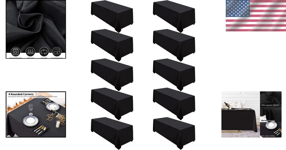 10 Pack Black Tablecloth Set - 90x156 Rectangular Polyester - Image 2 of 4