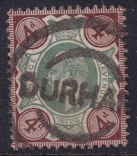 GB BRITAIN Edward 7th PARCEL POSTMARK / CANCEL "DURHAM" on Edward Fourpence
