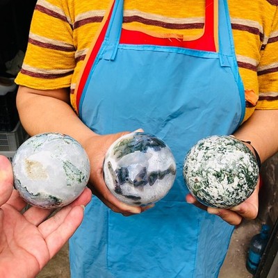 4.9LB 3pcs Natural aquatic plant agate ball, water grass moss agate ball