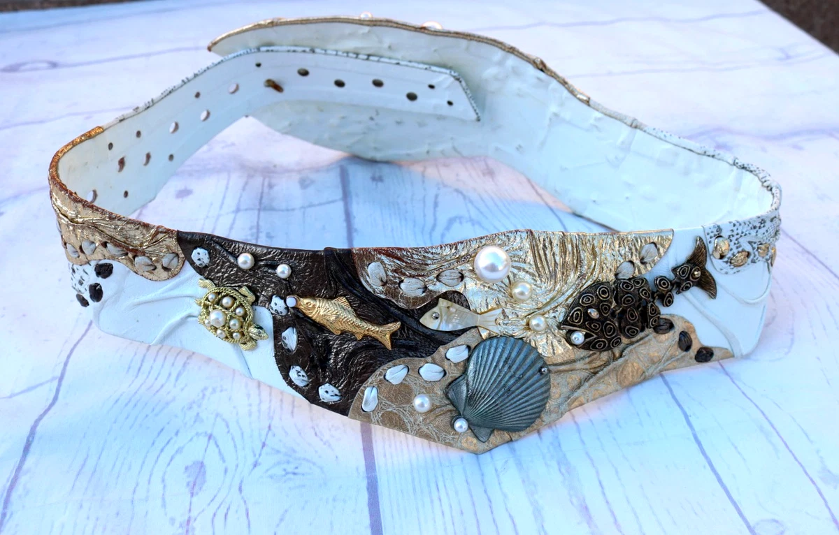 Leather Beaded White Belts for Women for sale | eBay display picture 1