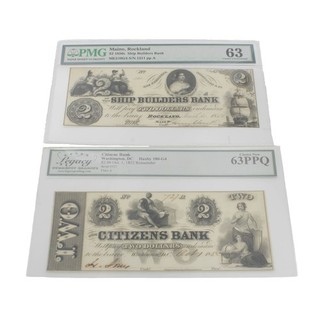 1850s $2 Bank Note 63 PMG 63PPQ Legacy Currency Grading US NR Lot of 2 #C878 5