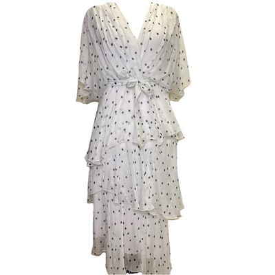 NT by Amati Layered Silk Dress White Polka Dot Italy S/M