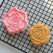 Rose Flower Cookie Cutter & Embosser Set | Fondant Biscuit Stamp | Floral