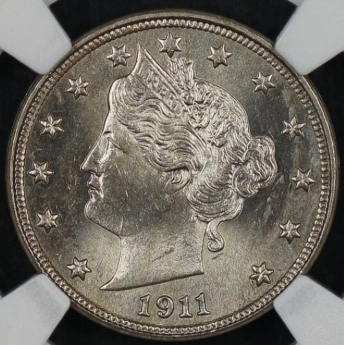 1911 LIBERTY "V" NICKEL NGC MS 64 SUPER BRIGHT AND CRISP SILVERY SURFACES WITH