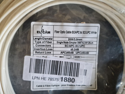 Glasfaserkabel 20m SC/APC SC/UPC Singlemode 9/125µm weiß ELFCAM
