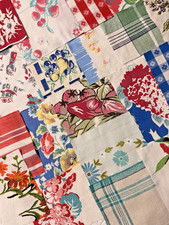 Bundle of 25 Vintage Tablecloth Fabric Pieces for Sewing or Slow Stitching