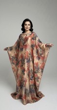 Silk Tree Blossom Caftan, Hand Embellishing With Pearls And Cutout Neckline