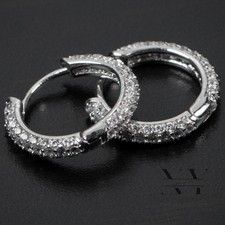 Moissanite Huggie Hoop Earrings 1.50 CT Excellent Round Cut Solid 14K White Gold