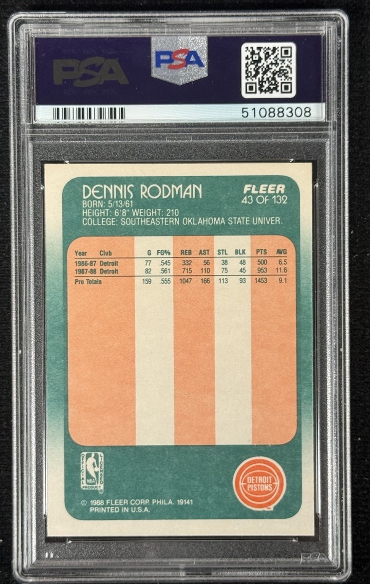 1988-89 Fleer Basketball Dennis Rodman RC #43 Rookie Card PSA 8 NM 