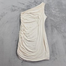 A New Day Dress Womens L Cream One Shoulder Ruched Bodycon Short Mini Party