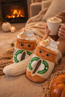 Slippers Pumpkin Spice Latte Plush Women Cozy Coffee Cup House Slippers Cute Fal
