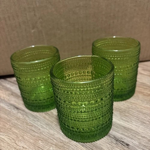 Set Of 3 Vintage Green Hobnail Glass Tumblers