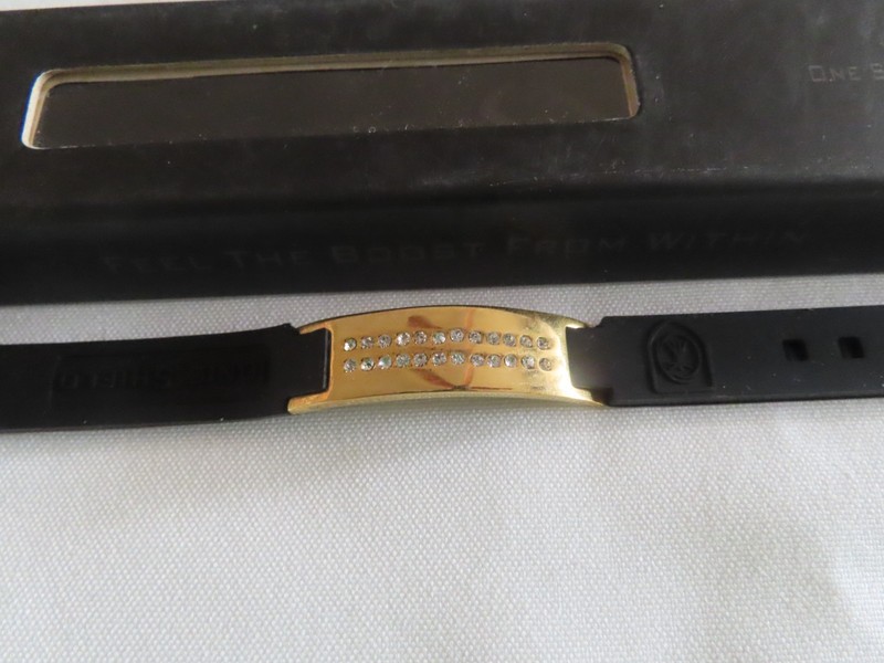 IONIC SHIELD BRACELET BAND ADJUSTABLE NIB  4 IN 1 GOLD TONE w/STONES