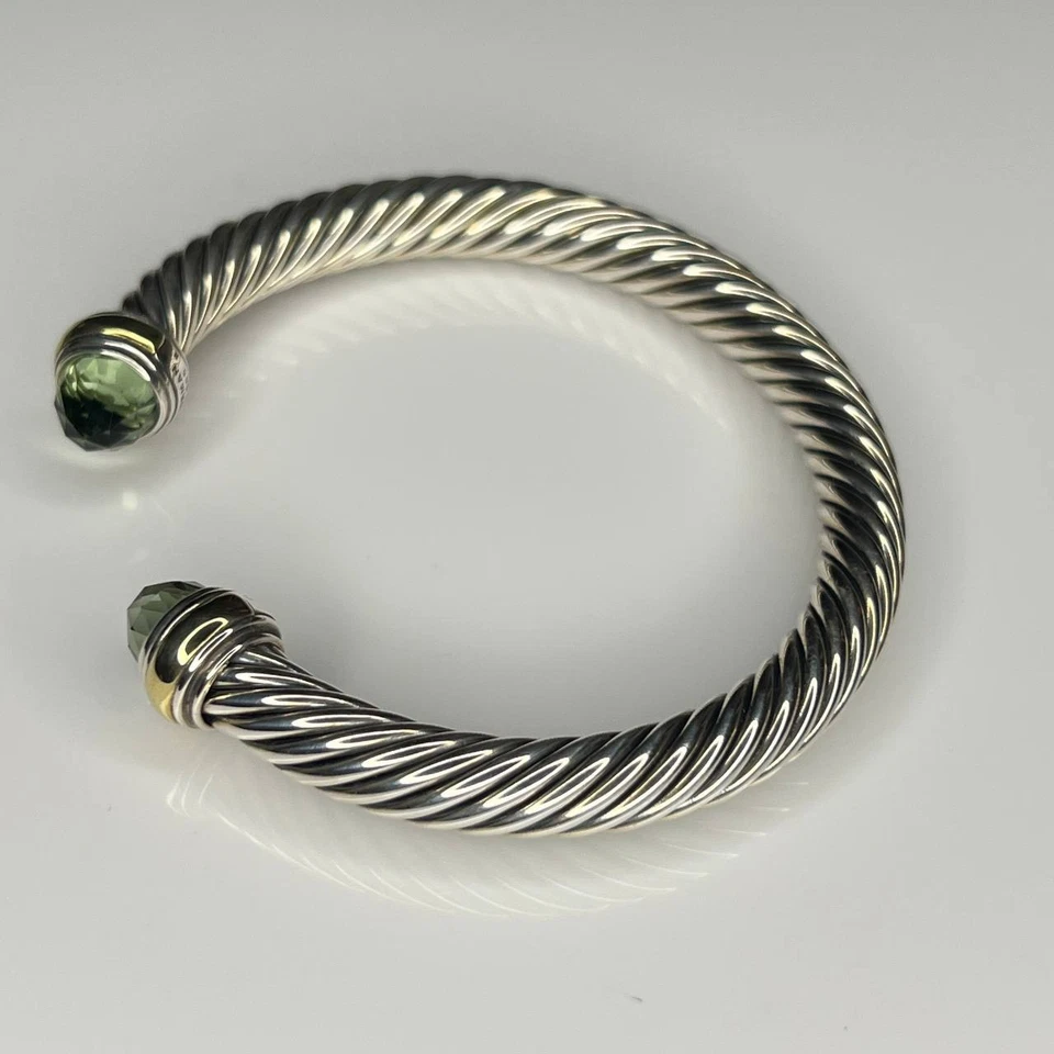 Auténtico Brazalete Cable Prasiolita DAVID YURMAN MEDIANO Plata de Ley y Oro Foto 3 de 4