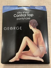 Vintage George Fashion Control Top Pantyhose - Black Size Med/Tall NEW