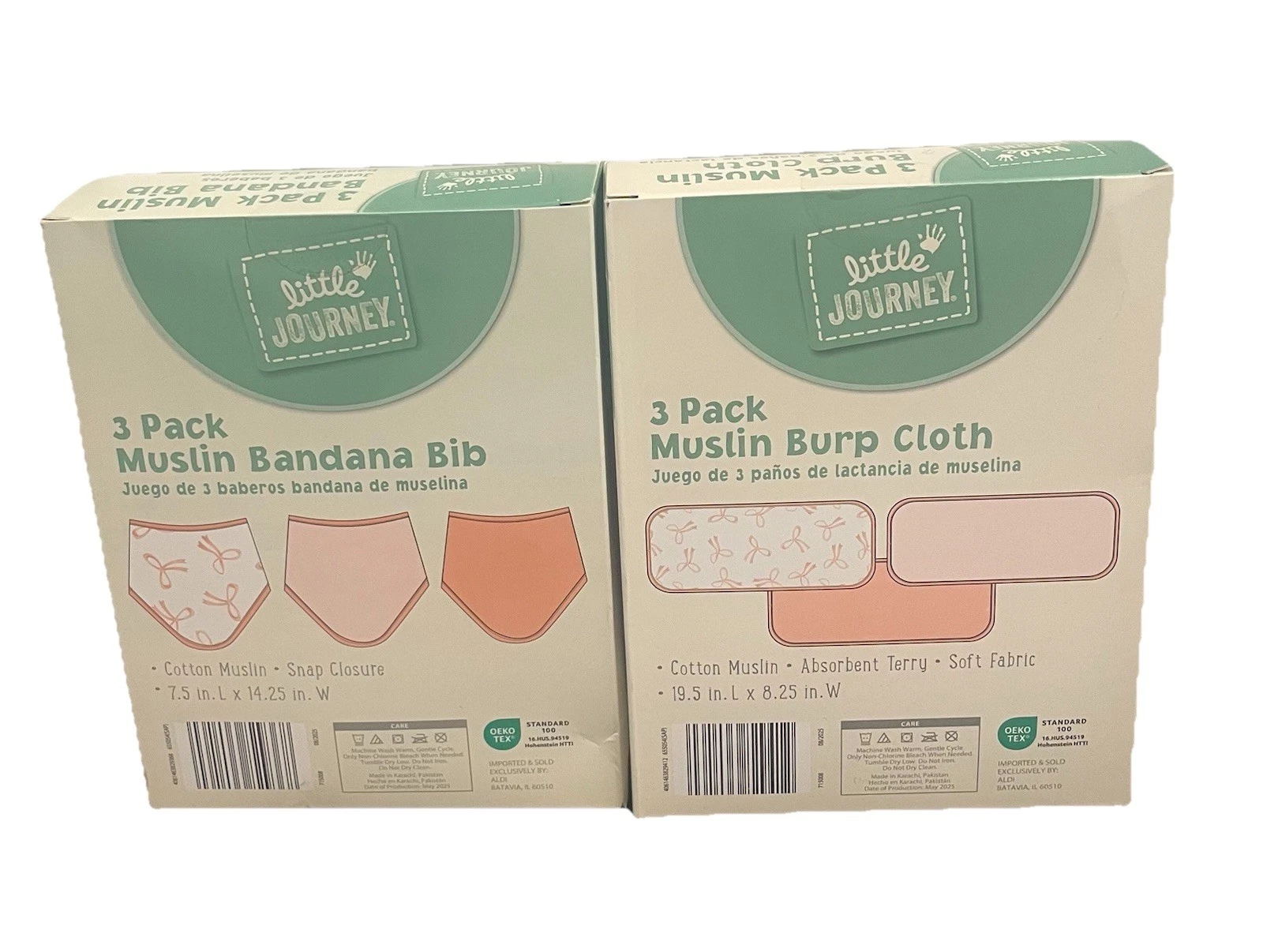 3-piece Little Journey Cotton Muslin Burp Cloths+ 3-piece Bandana Bib Set