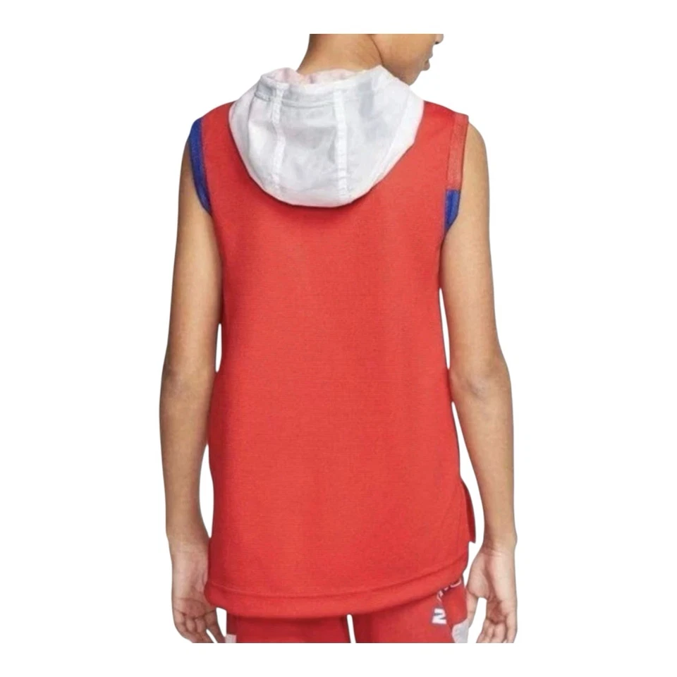 Boys Nike Basketball Mesh Sleeveless Hoodie Jersey Red White Blue Size XL - Image 3 of 4