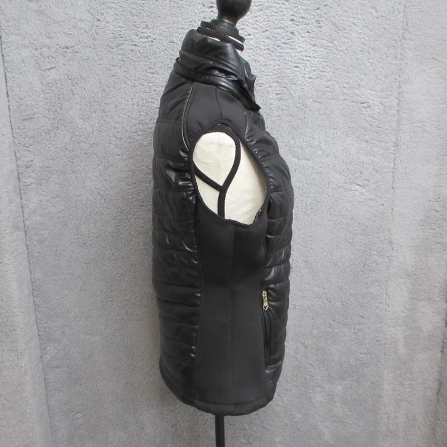 Nanette Lepore Vest Womens Small Faux Leather Hooded Puffer Jacket Zip Pockets - Image 4 of 4