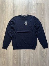 Image of Hugo Boss Botto Knitted Italian Yarn Jumper - Mens Medium - Navy £129 RRP BNWT