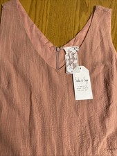 Sadie  Sage Linen Blend Sz Med Jumpsuit 52" w/Tie Sleeveless Lined Clay Color