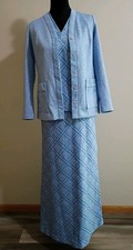 Vintage 60s 70s Blue 3 Pc Leisure Suit Women XS Jacket Blouse Skirt Disco Mod
