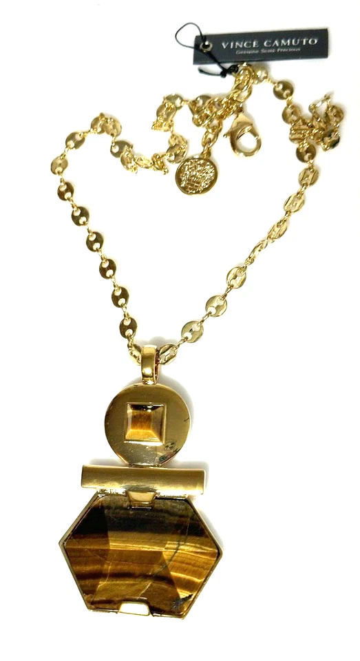 Vince Camuto Tono Dorado Ojo de Tigre Collar Colgante Geométrico Nuevo con Etiquetas $98 Foto 2 de 4