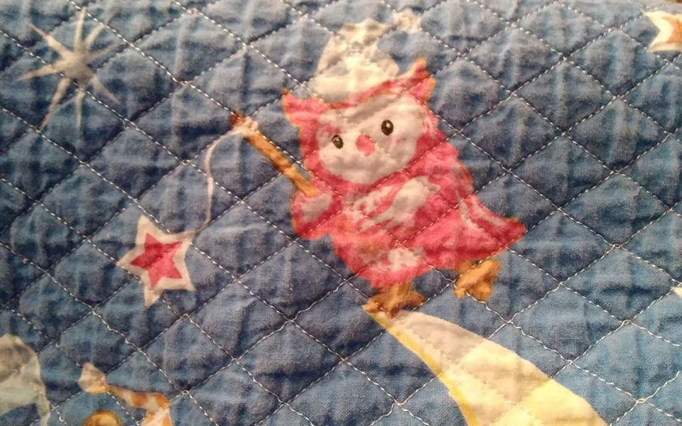 Baby Blanket Hand Made Quilt Monkey Giraffe Elephant Rainbow Moon Party 41x32" - Image 3 of 4