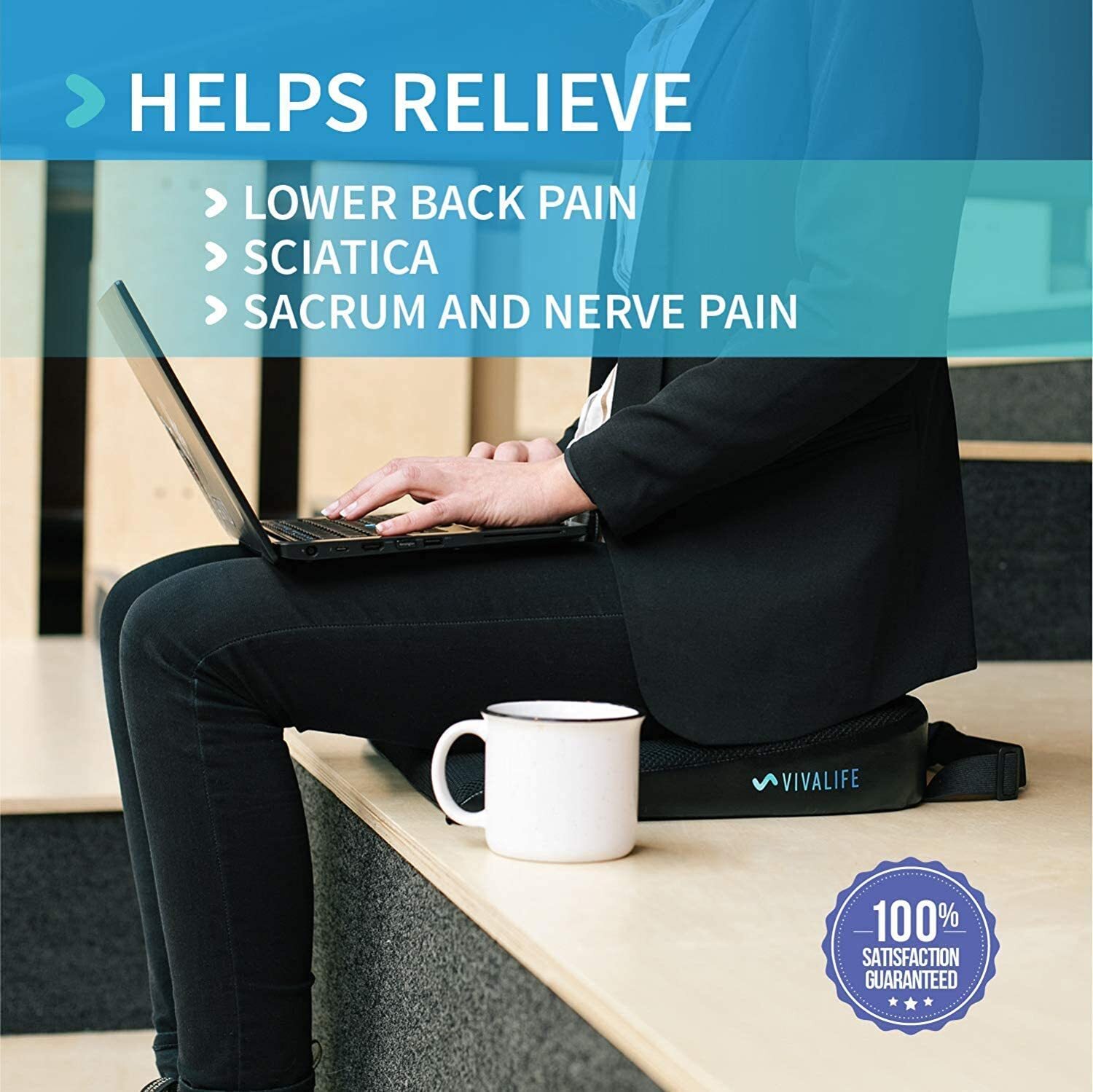 Vivalife GEL Memory Foam Office Chair & Car Seat Cushion With Nonslip