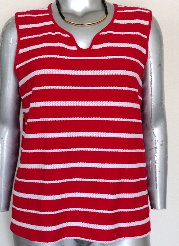 Plus Woman Croft & Barrow PULLOVER TANK TOP  T~SHIRT Size XXL White/red Striped