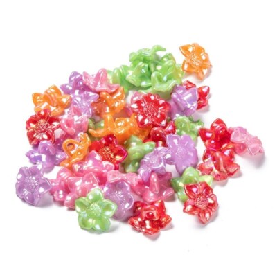 50 Knöpfe 17x17mm Perlen Blume Bunt Kelche Spacer Acryl - 2129