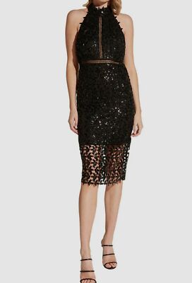NEW $295 Bardot Women Black Sequin Sheer Sleeveless Halter