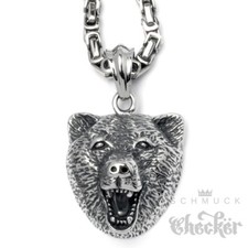Bären Halskette Bär Anhänger silber Edelstahl Königskette Herren Bikerschmuck