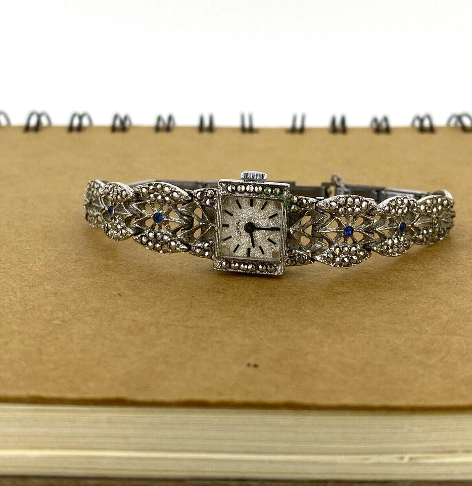 Silver & S/Steel Marcasite Retro 1950's Swiss Manual Ladies Cocktail