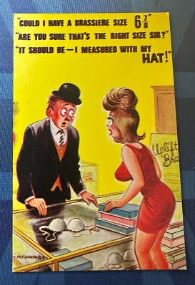 Saucy Bamforth Comic Postkarte 1960er große Brüste neue BH-Größe Bowler Mütze Nr. 2486