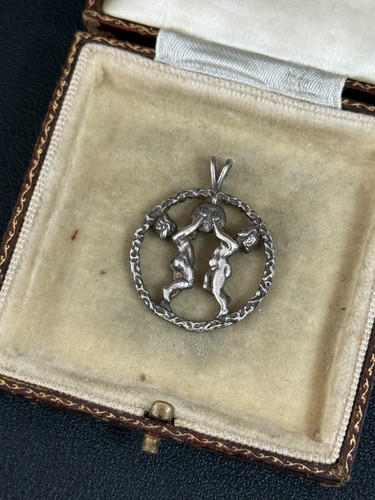 Gemini Charm Pendant Sterling Silver 925 Round Horoscope Zodiac Twins - Bild 3 von 8