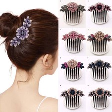 Women Crystal Rhinestone Wedding Flower Hair Comb Clips Hairpin Bridal Jewel  