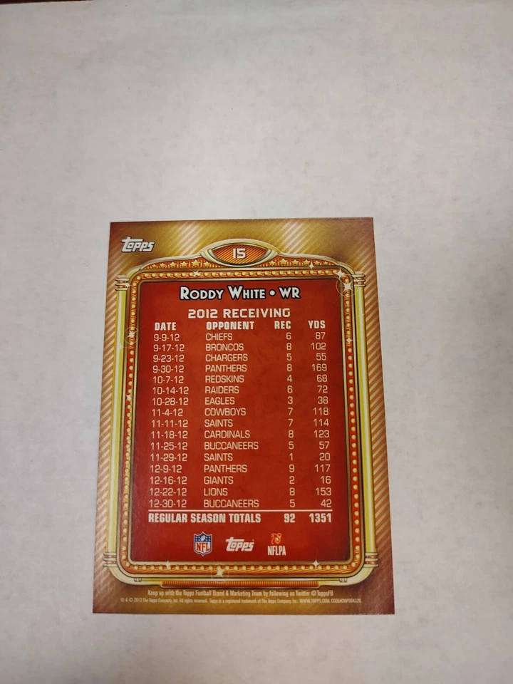 2013 Topps 1000 Yard Club #15 Roddy White Atlanta Falcons ~(PWE) - Image 2 of 2