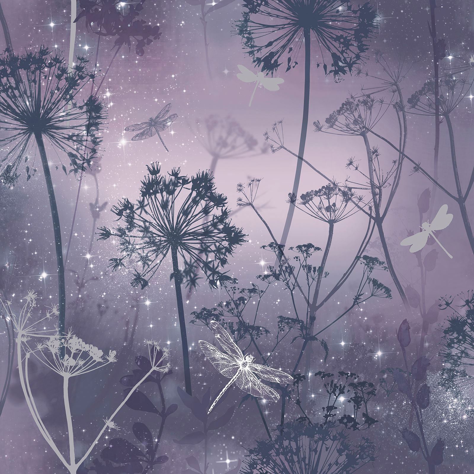 Damselfly Purple Trees Butterflies Floral Flower Glitter Sparkly Luxury Arthouse