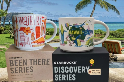 Starbucks BEEN THERE & DISCOVERY SERIES: HAWAII & WAIKIKI MUG SET 14oz NEW