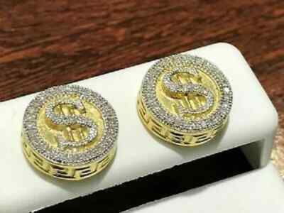 2Ct Lab Created Round Diamond $Dollar$ Unique Earrings 14K Yellow Gold Over