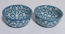 Gibson Home Bright Cat Blue & Cream Stoneware Pet Bowls  Set of 2