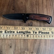Folding Pocket Knife Belt Clip Wood Handle 440 Steel Drop Point