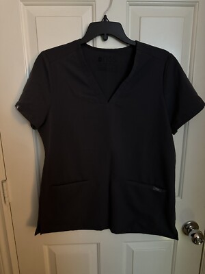 Figs Scrubs Women Charcoal (dark Grey) Casma Three Pocket Top Size Small