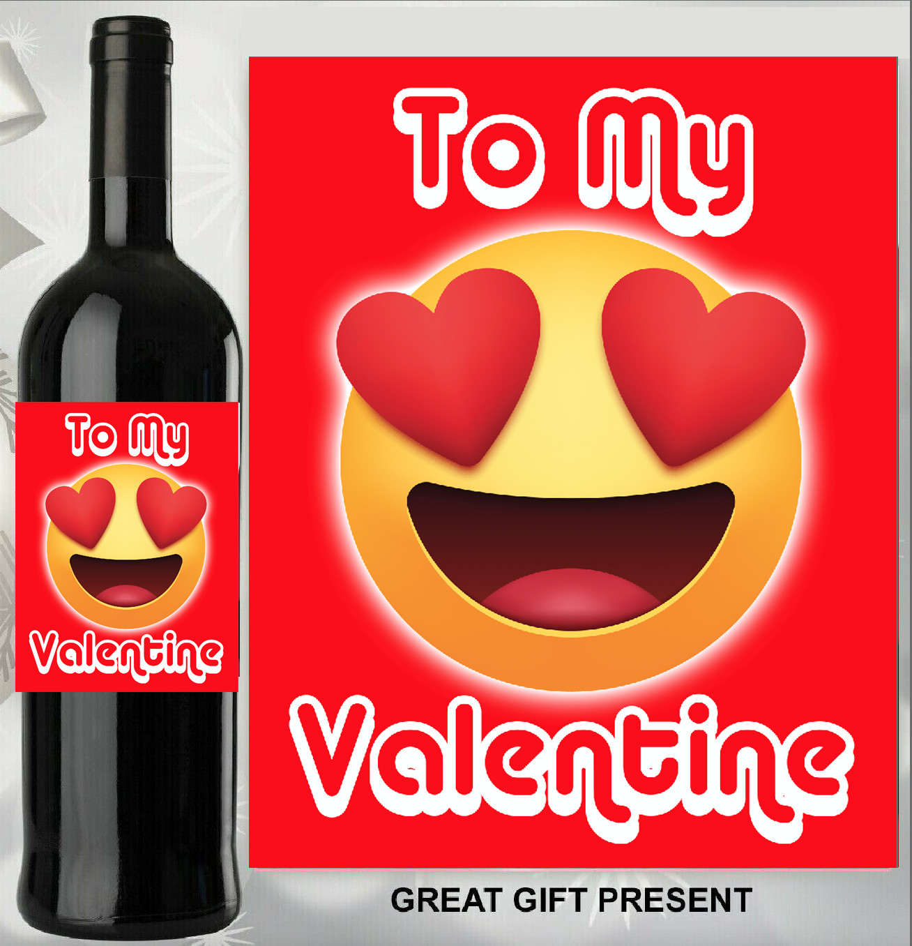 To My Valentine Valentines Wine Bottle Label Adhesive Sticker Decal Emoji Emoti