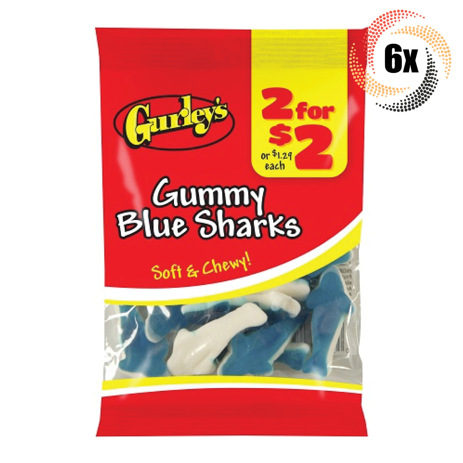 6 упаковок мягких жевательных конфет Gurleys Gummy Blue Sharks 3 унции Быстрая доставка 3790₽