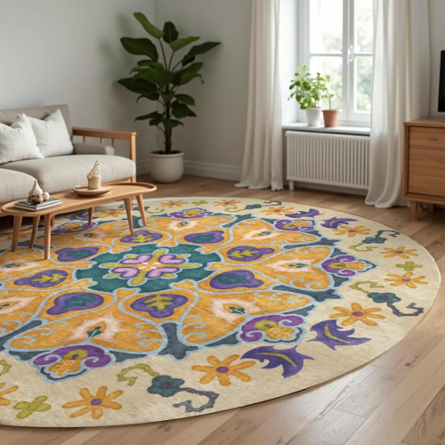 6FT Machine Washable round Area Rug, Soft round Rugs Low Pile Non-Slip, Vintage - Picture 8 of 8