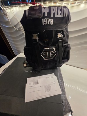 Philipp Plein Rucksack 1978 in Schwarz mit PP-Logo, schwarzer Backpack