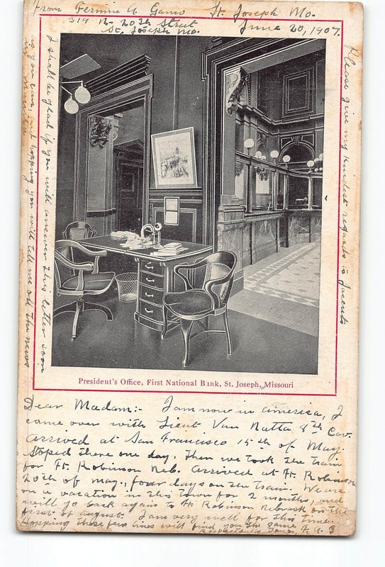 St. Joseph Missouri MO Postcard 1907 President's Office First National Bank
